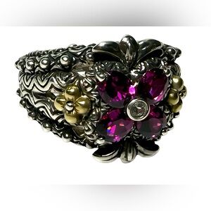 Barbara Bixby Sterling Silver and 18k Gold Ring with Purple Accents